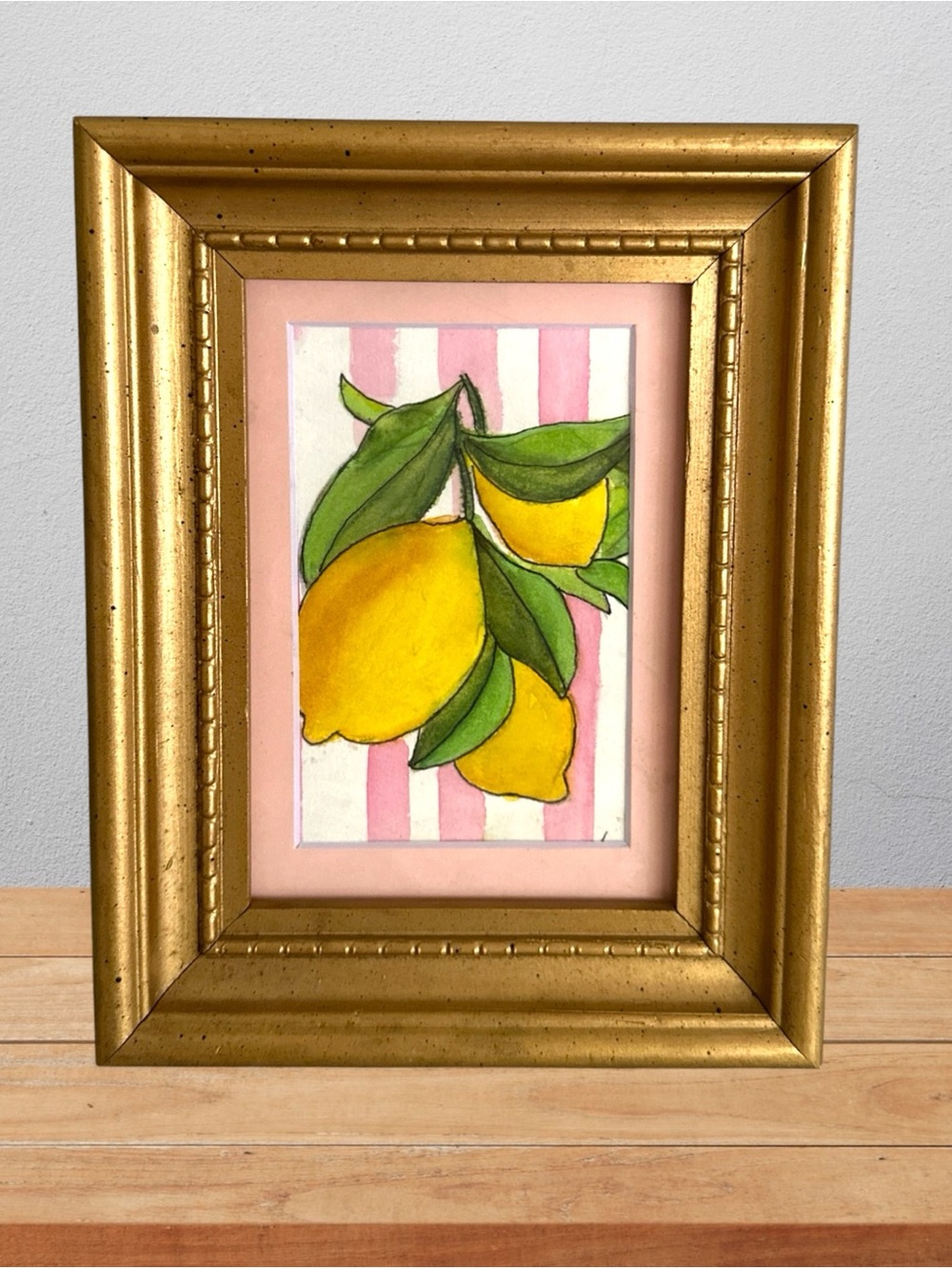 ORIGINAL FRAMED WATERCOLOR PAINTING LEMONS 8"X9"